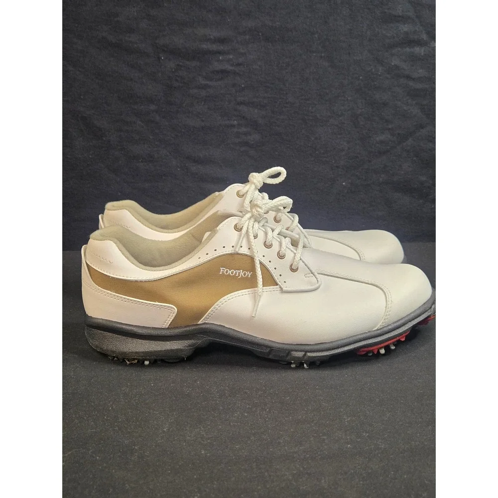 FootJoy GreenJoys Women 9.5 M White Tan Saddle Spiked leather Golf Shoes 48377